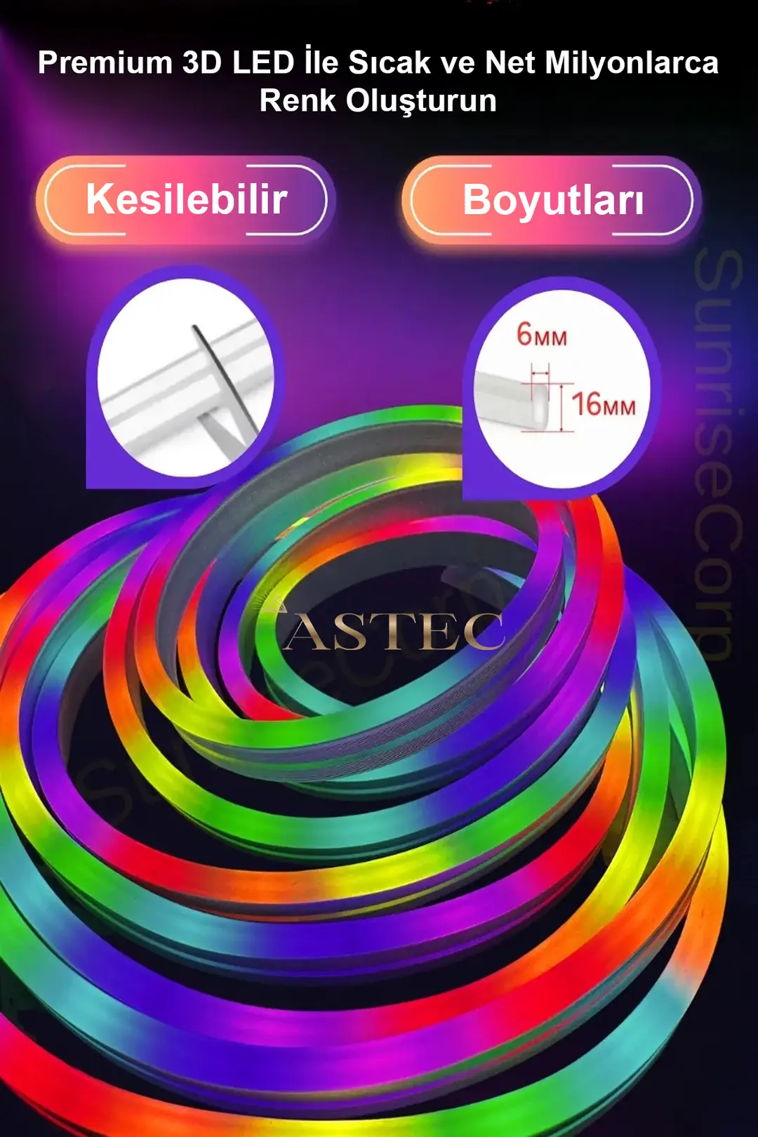 Sese Duyarlı 12V Neon RGB USB Girişli LED 5 Metre Kumanda/Telefon Kontrol Parti Işık
