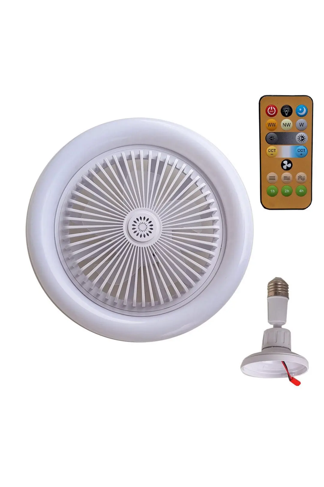 Yok Pervaneli ve Fanlı Kumandalı Led Lamba 3 Farklı Renkli Tekli E27 20 Watt Beyaz Işık Led Ampul C