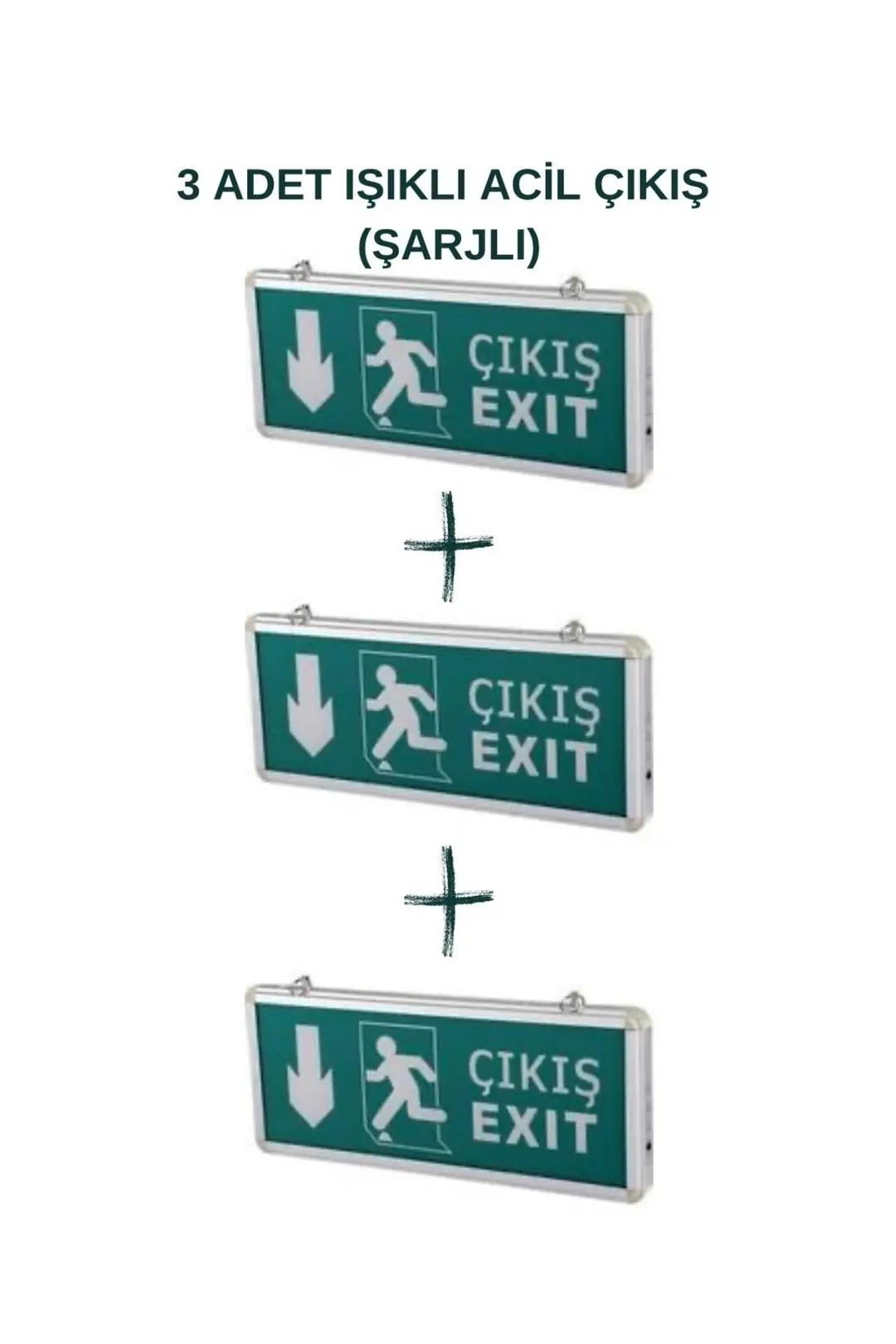 Acil Çıkış Exıt Led Armatür (3 Adet) Aşağı Yön (şarjlı)
