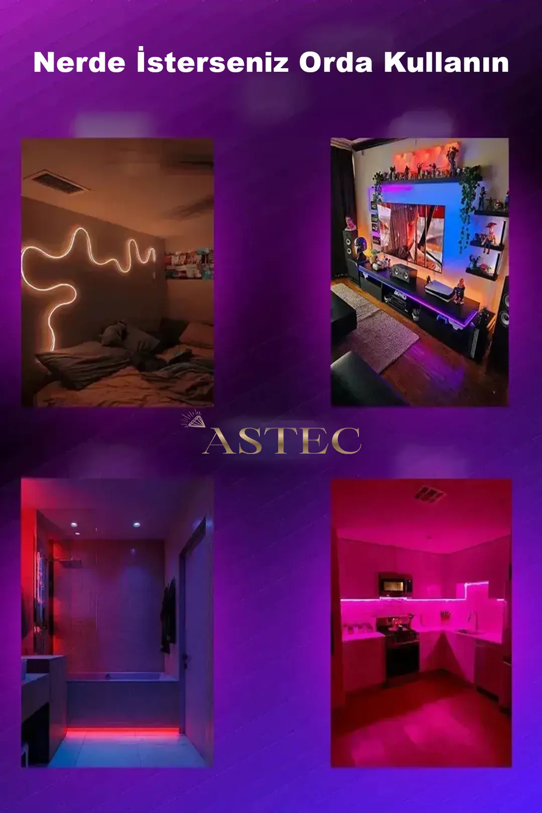 Sese Duyarlı 12V Neon RGB USB Girişli LED 5 Metre Kumanda/Telefon Kontrol Parti Işık