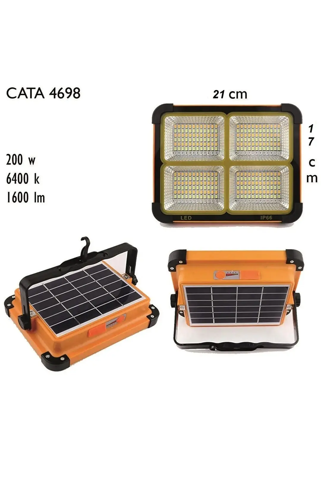 Unichrome Güneş Enerjili Solar 200w Watt Led Projektör Taşınabilir Sarı Beyaz Ve Çakar Işık Lamba