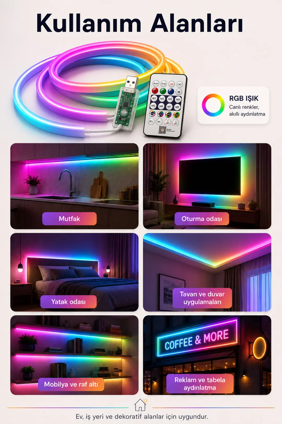 5 Metre RGB Pixel Neon LED Seti – Uygulama ve Kumanda Kontrollü, Müzik Senkronizasyonlu, 5V USB, IP65