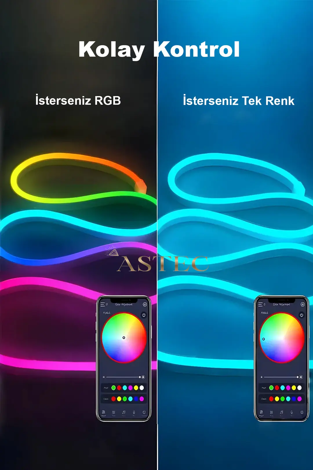 Sese Duyarlı 12V Neon RGB USB Girişli LED 5 Metre Kumanda/Telefon Kontrol Parti Işık