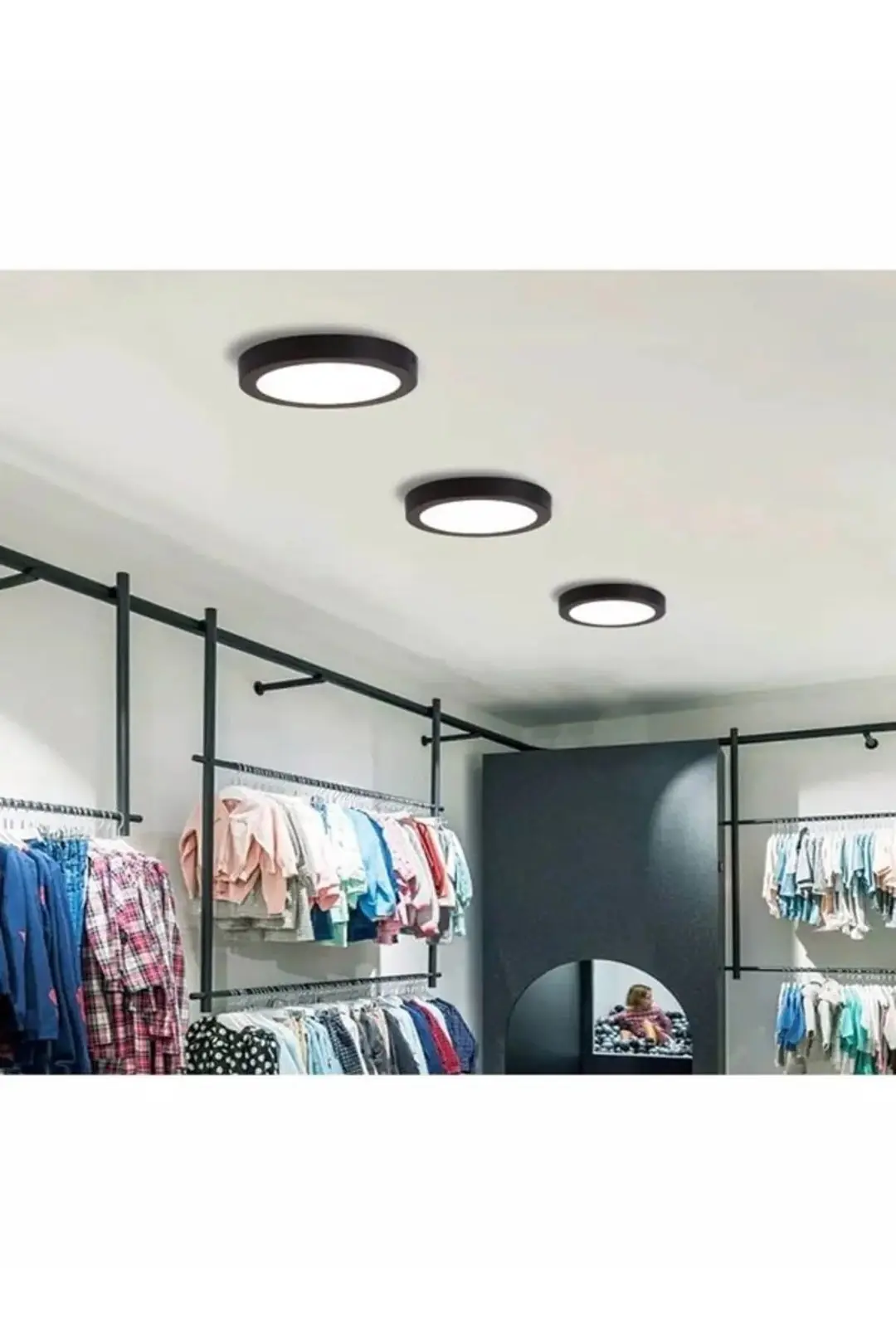 Led Tavan Ofis Lambası 24 W Yuvarlak Armatür Sıva Üstü Siyah Kasa Beyaz Işık Avize 6500K 220V