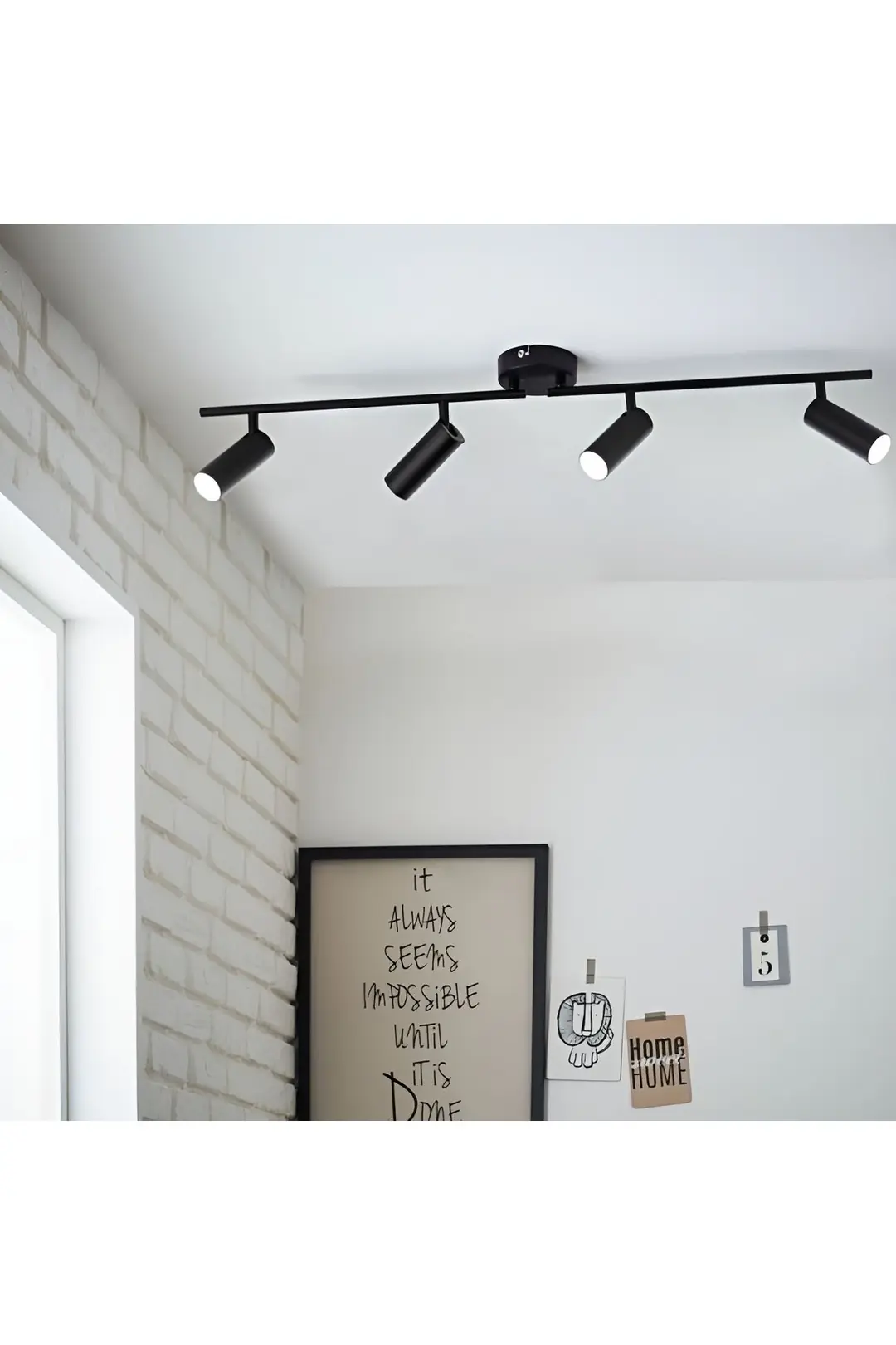 Led Siyah Kasa Beyaz Işık 4 Adet 360 Derece Dönen Led Ray Spot Lamba 1 Metre Raylı Armatür