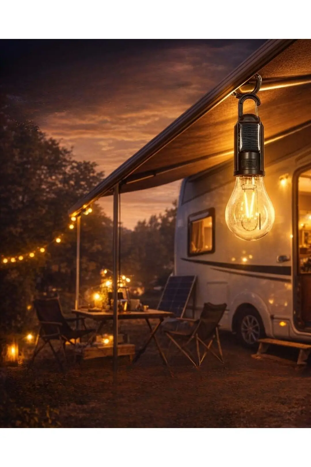 Hs4033 5W Solarlı Şarjlı Asılabilir Led Ampul Amber Işık 2700K