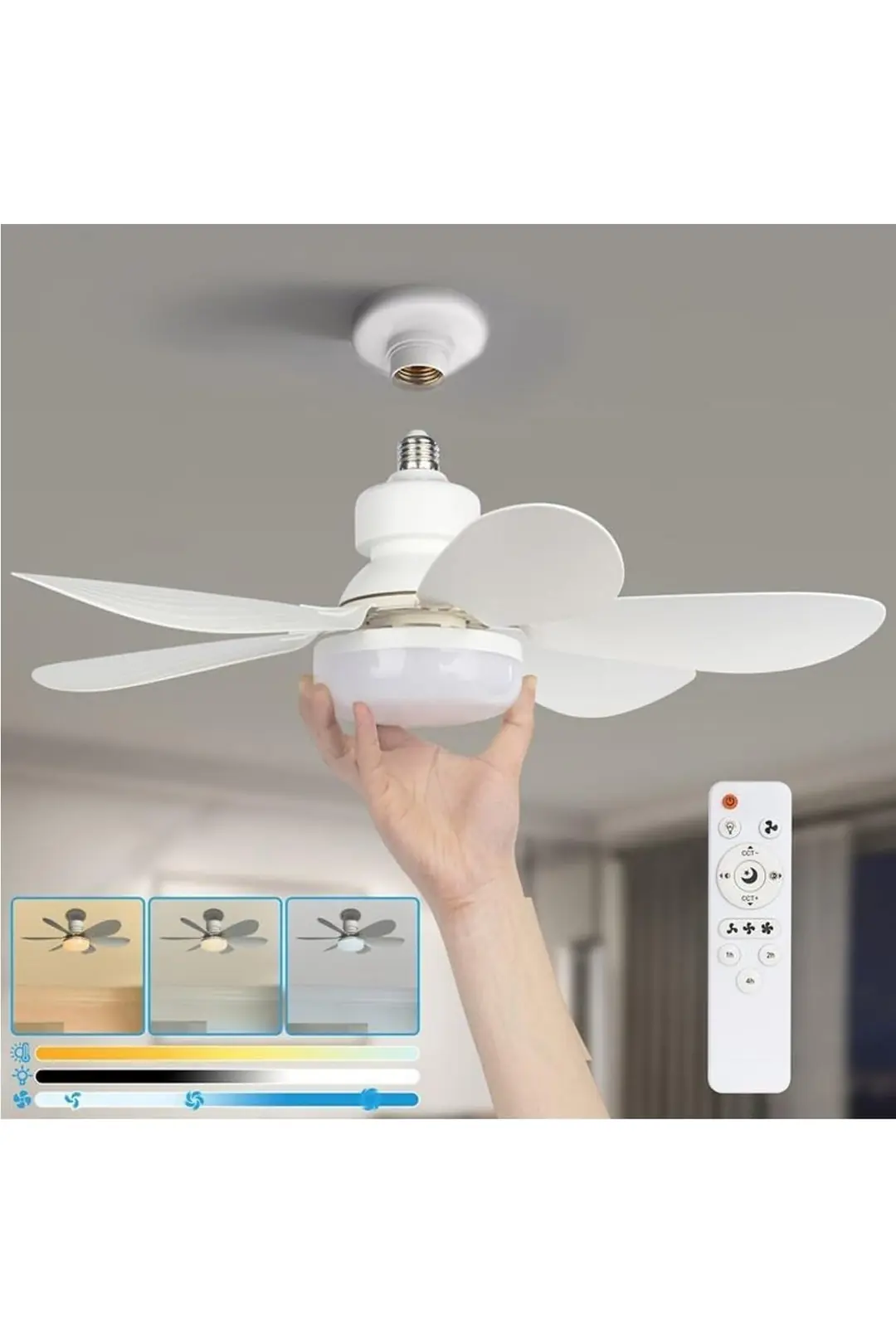 LED PERVANELİ AMPÜL3 Işık Modlu, , Kumandalı Serinleten LED Ampul, 50 Watt Tavan VantİLATÖR