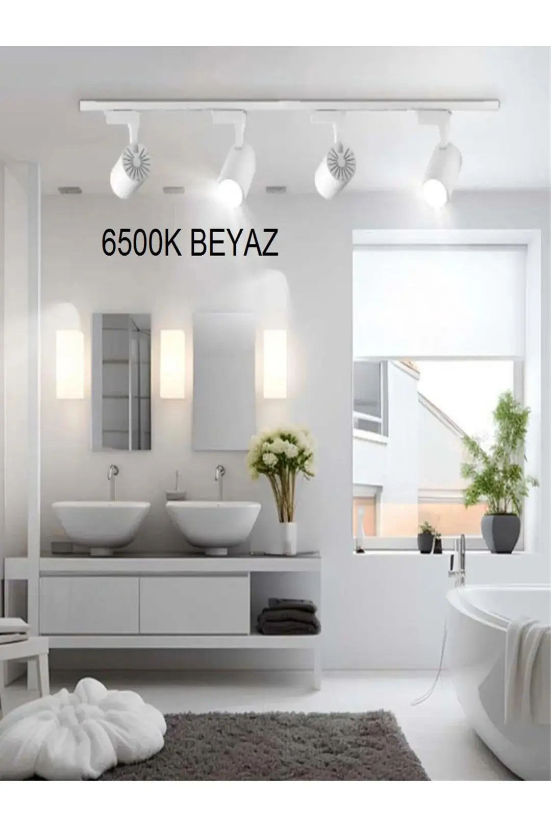 6 Adet BEYAZ Kasa Ve BEYAZ Veya GÜNIŞIĞI Işık 360 Derece Led Ray Spot Lamba ve 2 mt Raylı Armatür