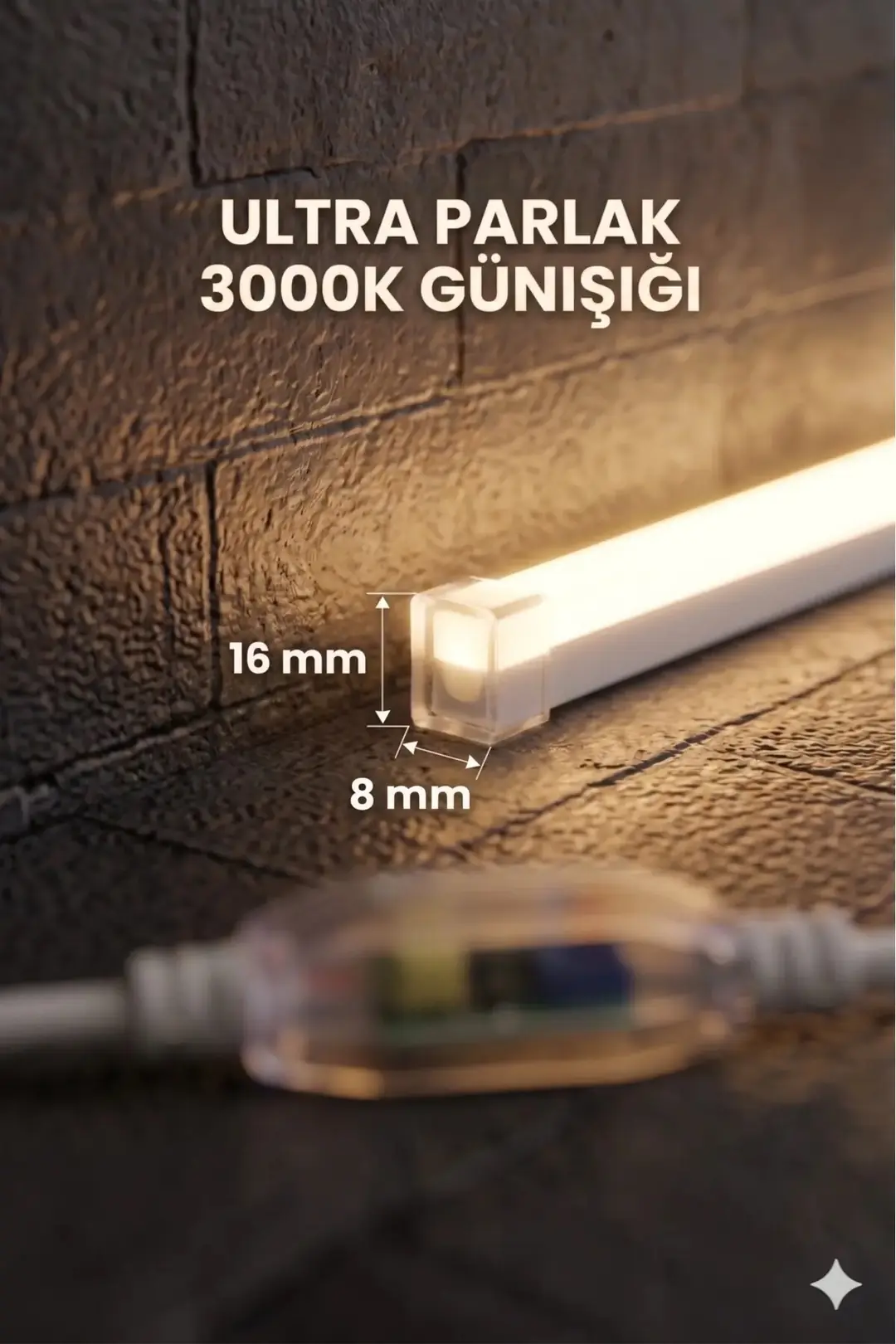 10 Metre 220V Neon LED Şerit Günışığı (3000K) - Tak Çalıştır Set - Fişli Trafo Gerektirmez Esnek LED
