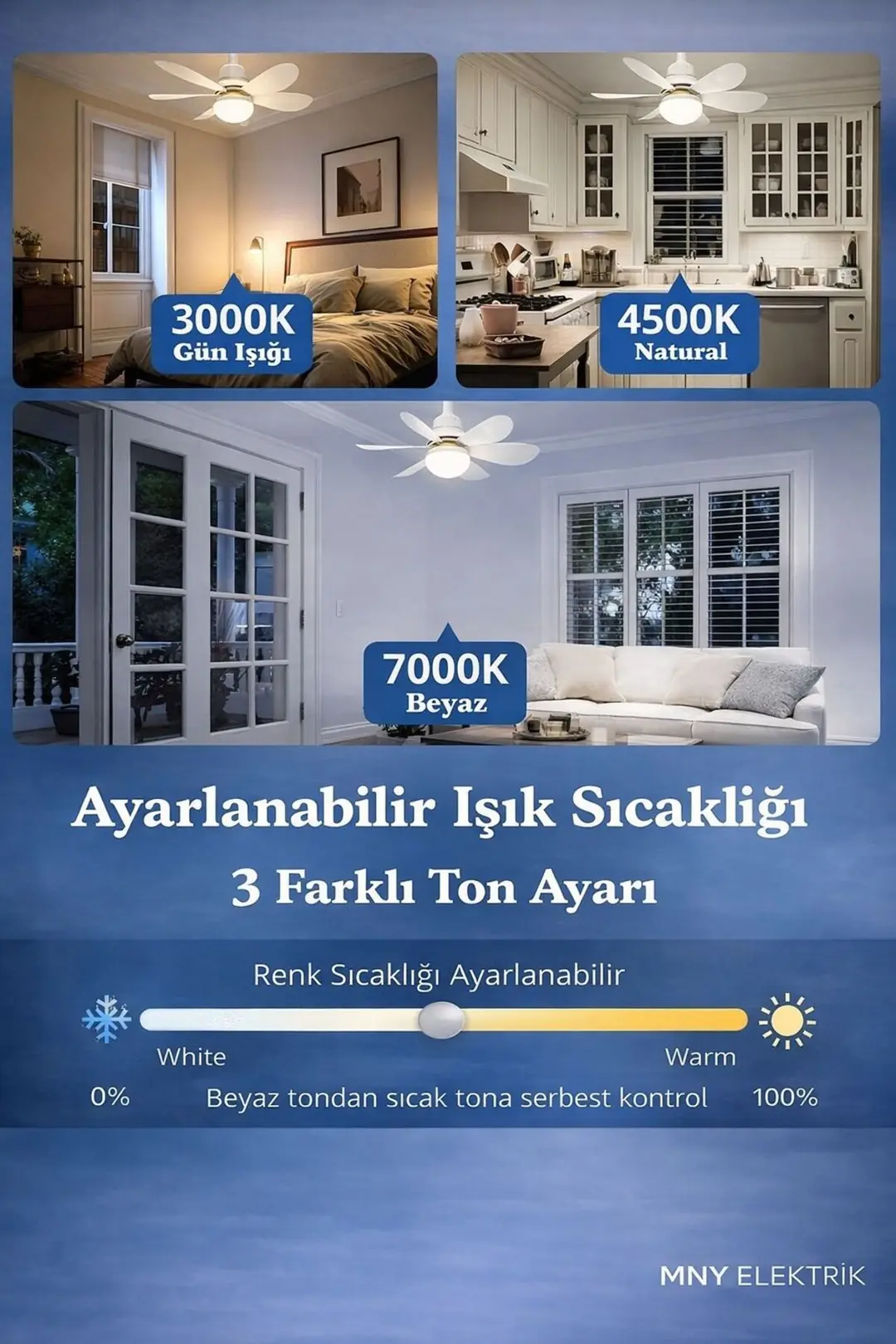 Tavan Vantilatörü 6 kanat Sessiz 3 Renk Işık Özelligi Uzaktan Kumandalı 52CM Ürün Boyutu kristal