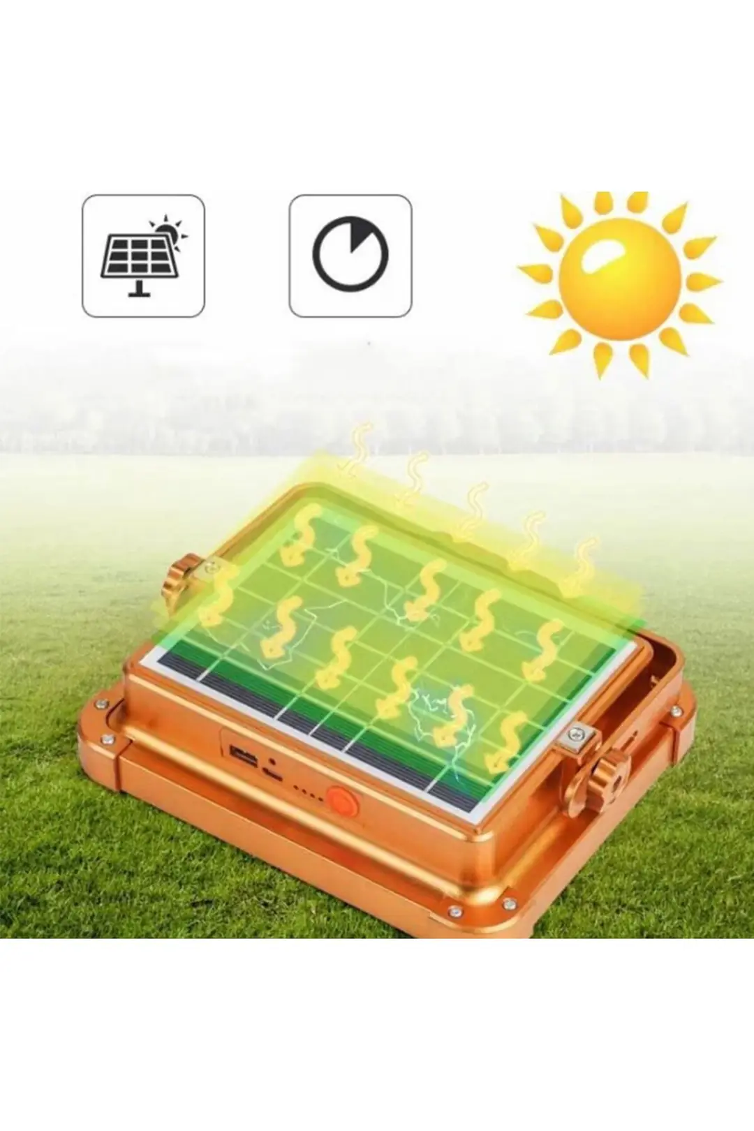 Güneş Enerjili Solar 200w Watt Led Projektör Taşınabilir Sarı Beyaz Ve Çakar Işık Lamba Ip44
