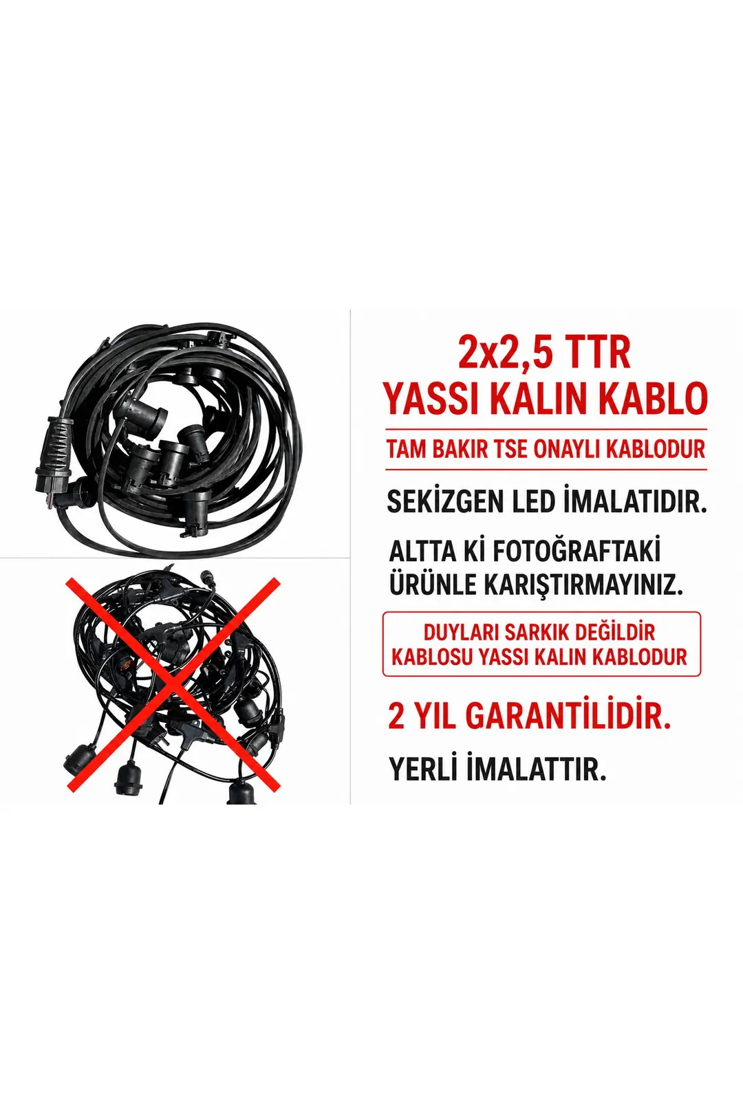 15 Metre Kablolu 14 Duylu Sıralı Bahçe Ve Organizasyon Aydınlatma Kablosu 2X2.5 TTR KABLO