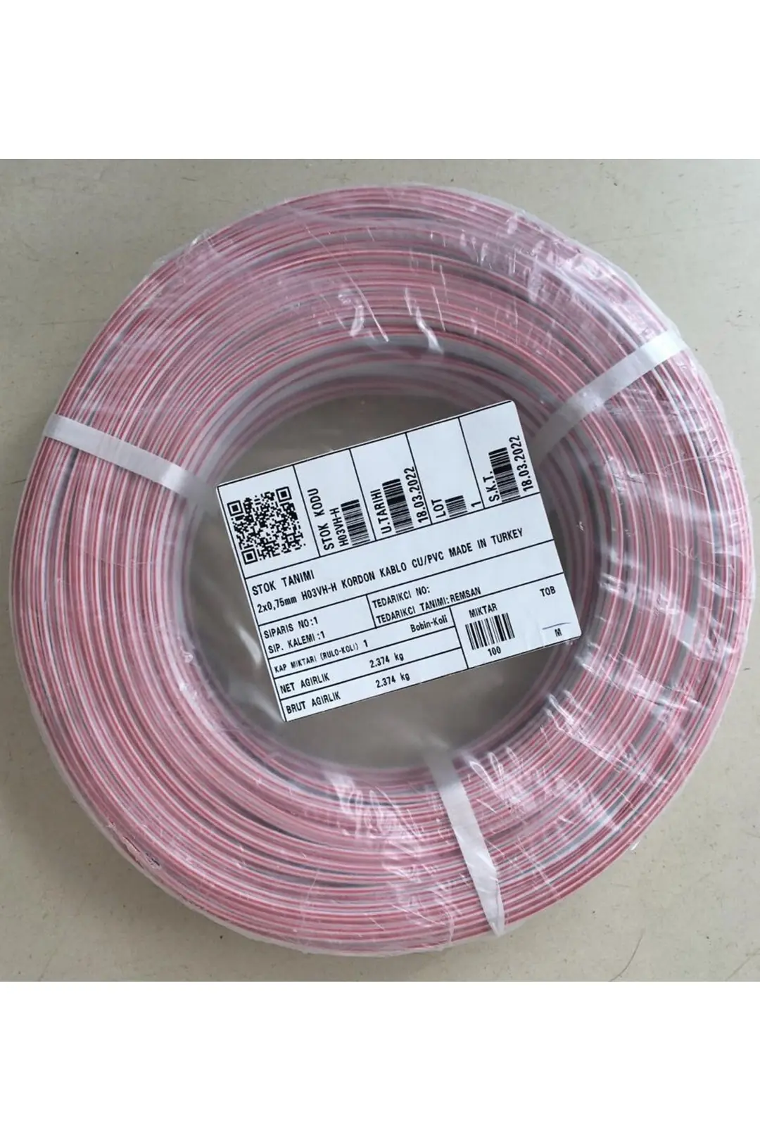 2x0,75 Mm2 Tam Kesit Tam Bakır Kordon Kablo (100 MT)