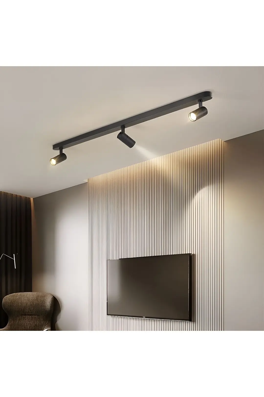 Led Siyah Kasa Beyaz Işık 4 Adet 360 Derece Dönen Led Ray Spot Lamba 1 Metre Raylı Armatür