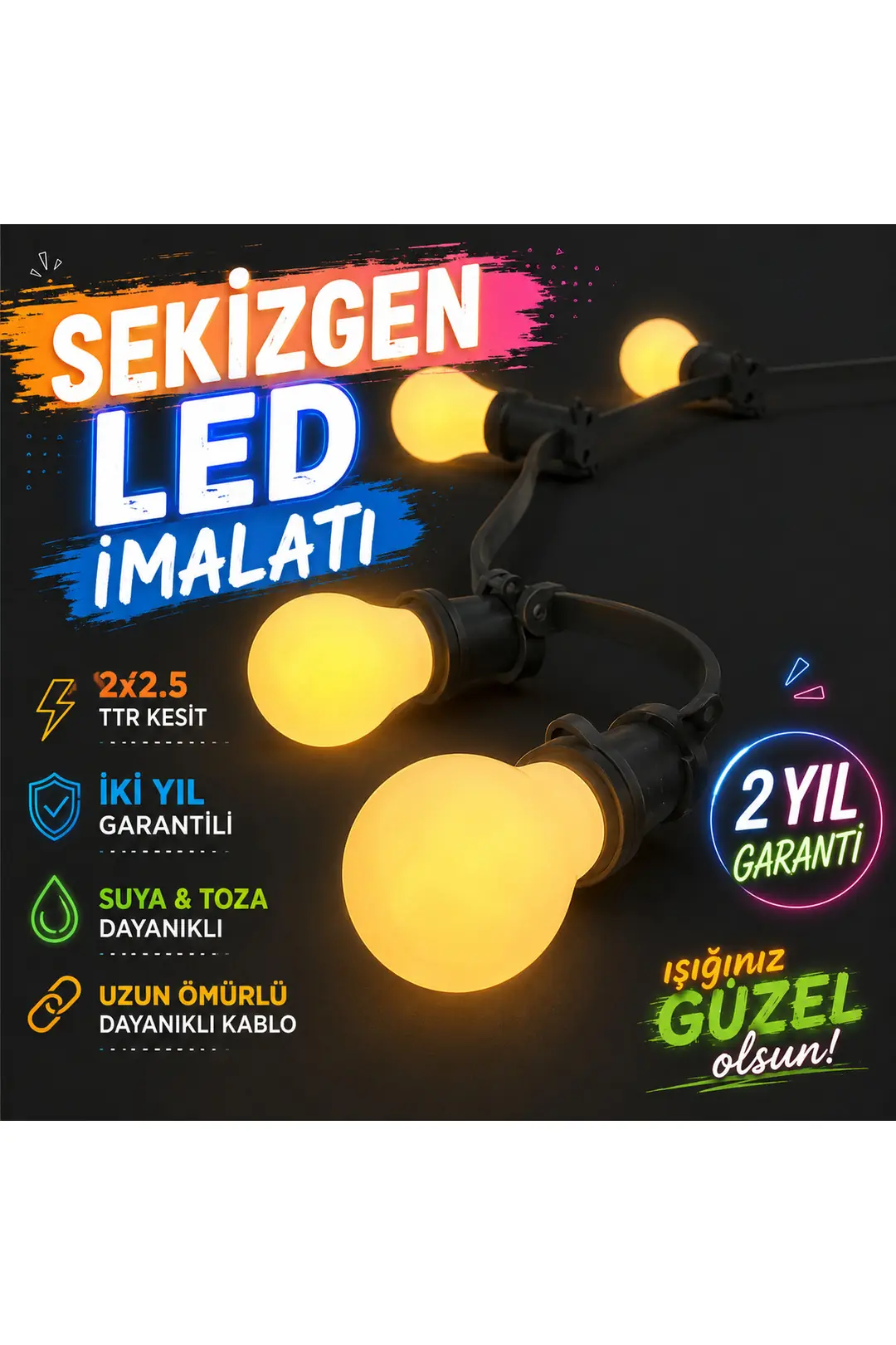 15 Metre Kablolu 14 Duylu Sıralı Bahçe Ve Organizasyon Aydınlatma Kablosu 2X2.5 TTR KABLO