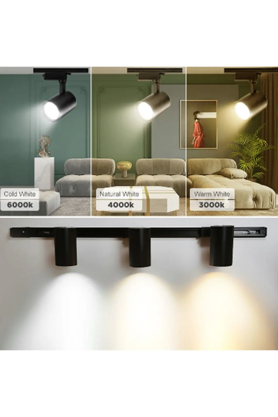 3 Adet 30w Led Beyaz Ray Spot Lamba 1 Metre Raylı Mağaza Ve Vitrin Armatürü Beyaz Kasa Beyaz Işık