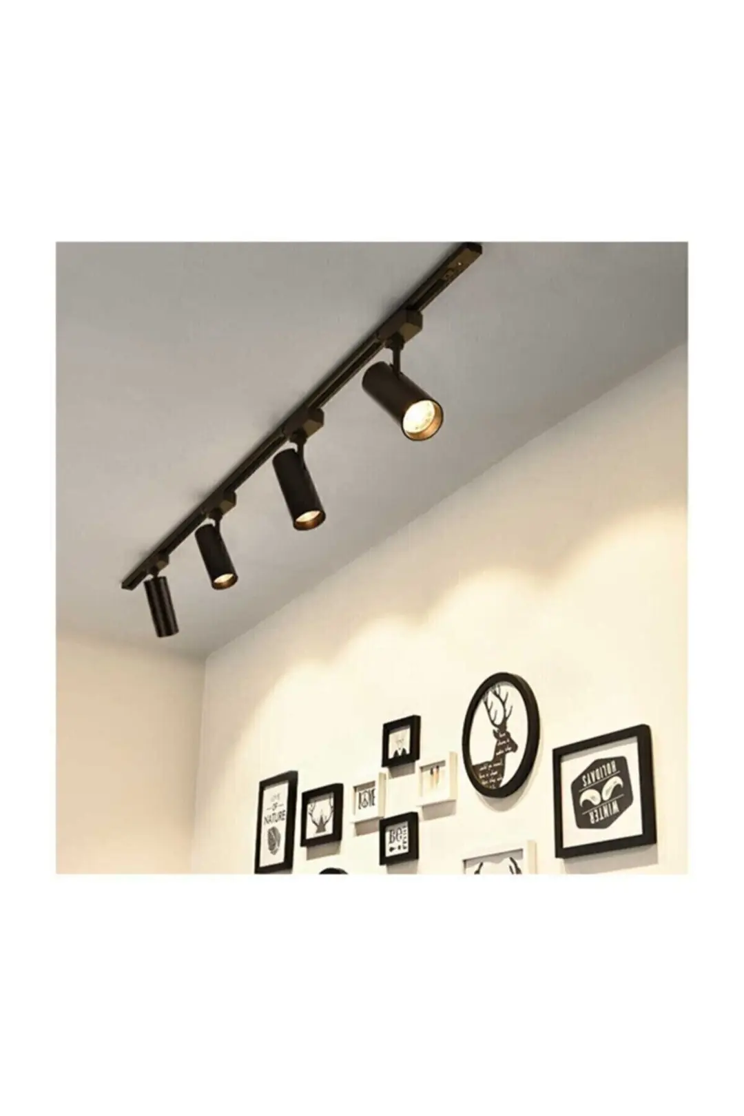 Siyah Kasa Ve günışığı 4 Adet 360 Derece Dönen Led Ray Spot Lamba 1 Metre Raylı Armatür