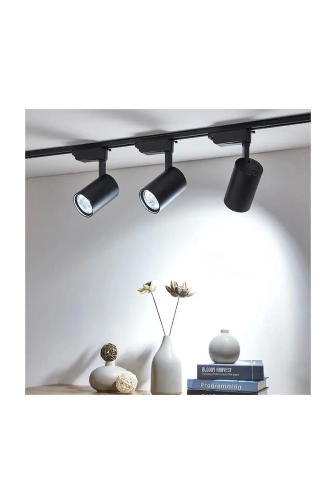 4 Adet 30W Led Ray Spot+1 METRE RAY Vitrin Mağaza Armatürü Siyah Kasa Beyaz Işıklı Led Ray